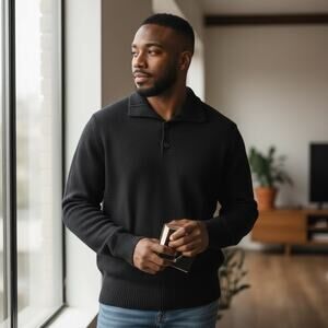 Jack Spade Men’s XL Black 100% Wool Mock Turtleneck Sweater